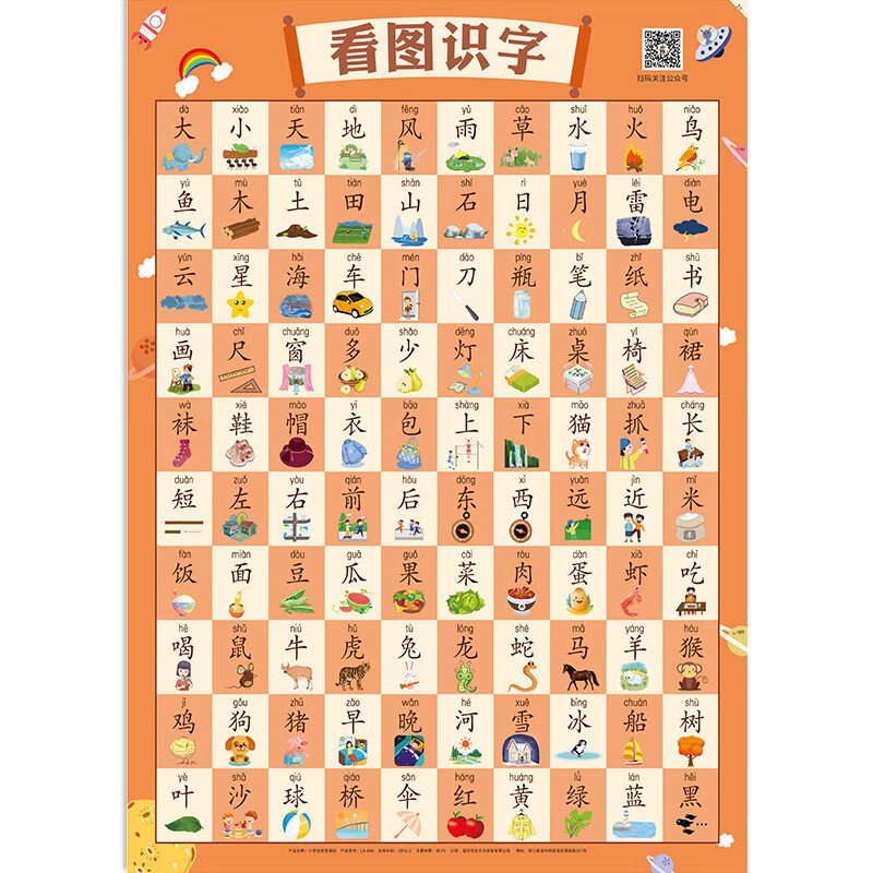 儿童启蒙识字挂图宝宝幼儿认字小孩早教一年级学习文字汉字表墙贴