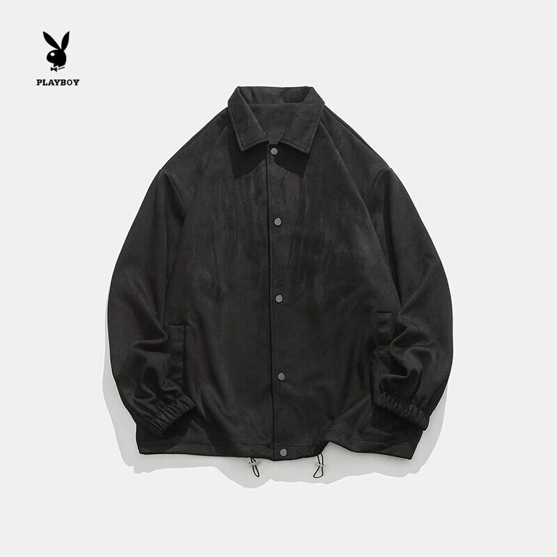 花花公子(playboy established 1953)夹克男港风复古仿麂皮绒翻领外套