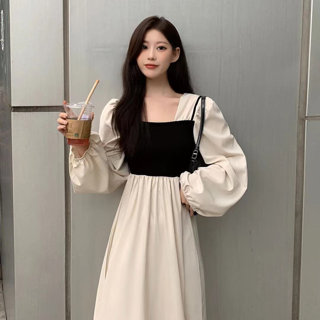 伊渊浅纯欲温柔风收腰显瘦连衣长裙小清新连衣裙春秋天小众设计感ins