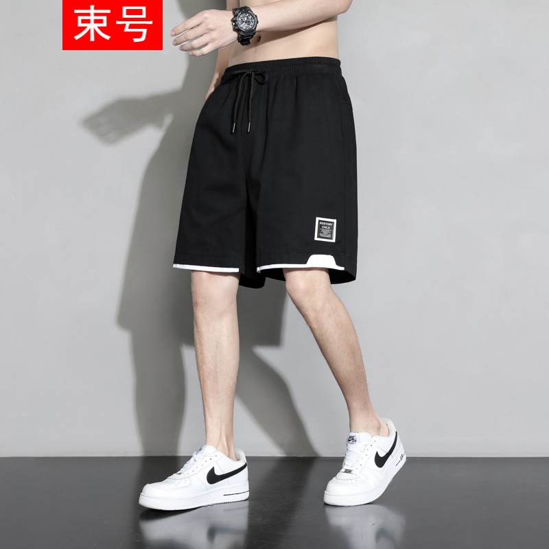 束号特大码短裤男直筒透气外穿裤子潮流直筒五分裤男纯色百搭男休闲