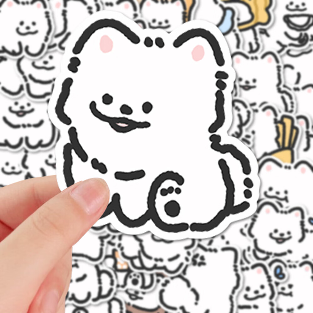 线条小狗豆豆萨摩耶贴纸可爱大鼻狗卡通手绘贴画装饰手账diy手机 线条