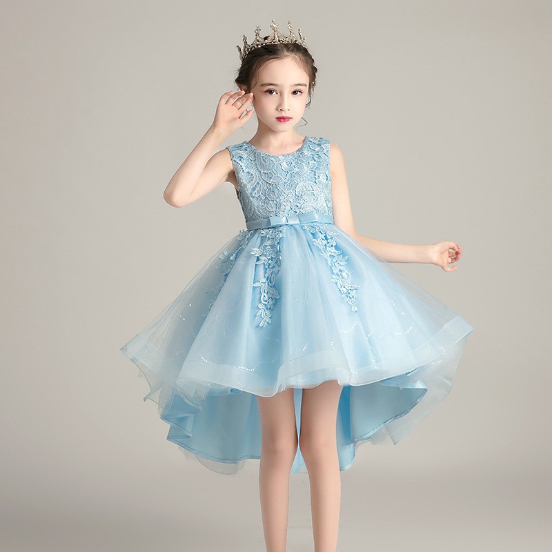 夏季儿童拖尾礼服女童网纱公主裙花童婚纱裙中大童主持钢琴表演服 蓝色 110码使用感如何?