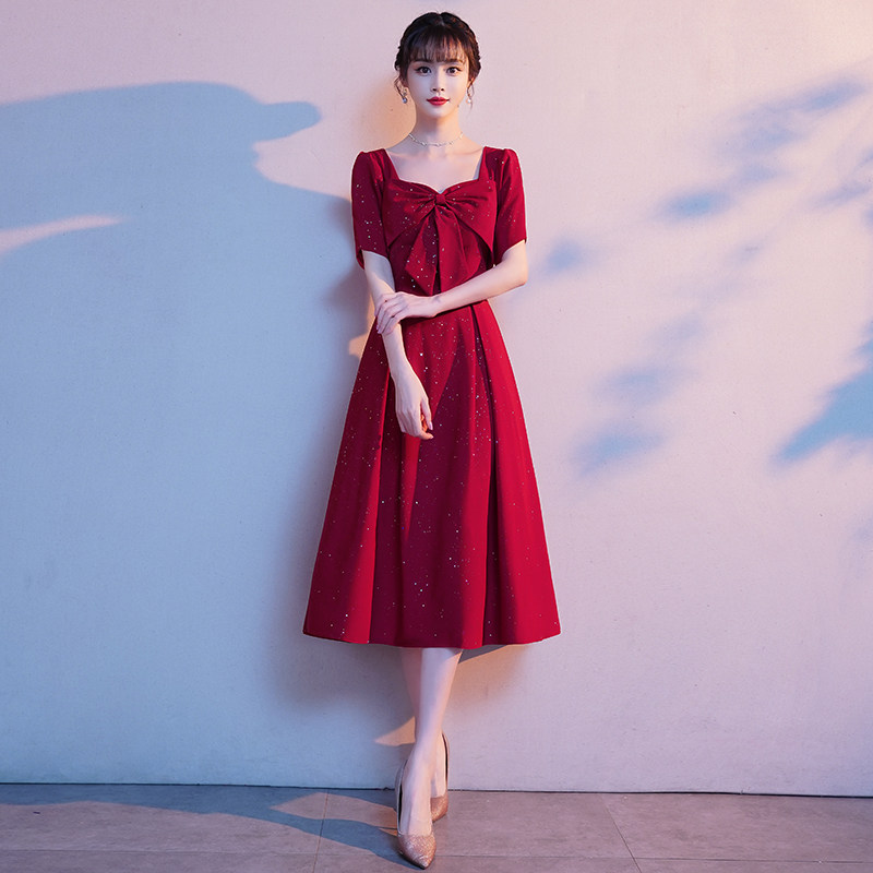 缘雅婷订婚礼服夏季女敬酒服新娘平时可穿小个子结婚红色回门服连衣