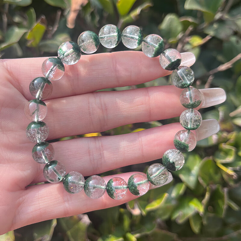 亚梵尼天然绿幽灵手链女满天星聚宝盆幻影水晶手串男女款收藏 圆珠8mm