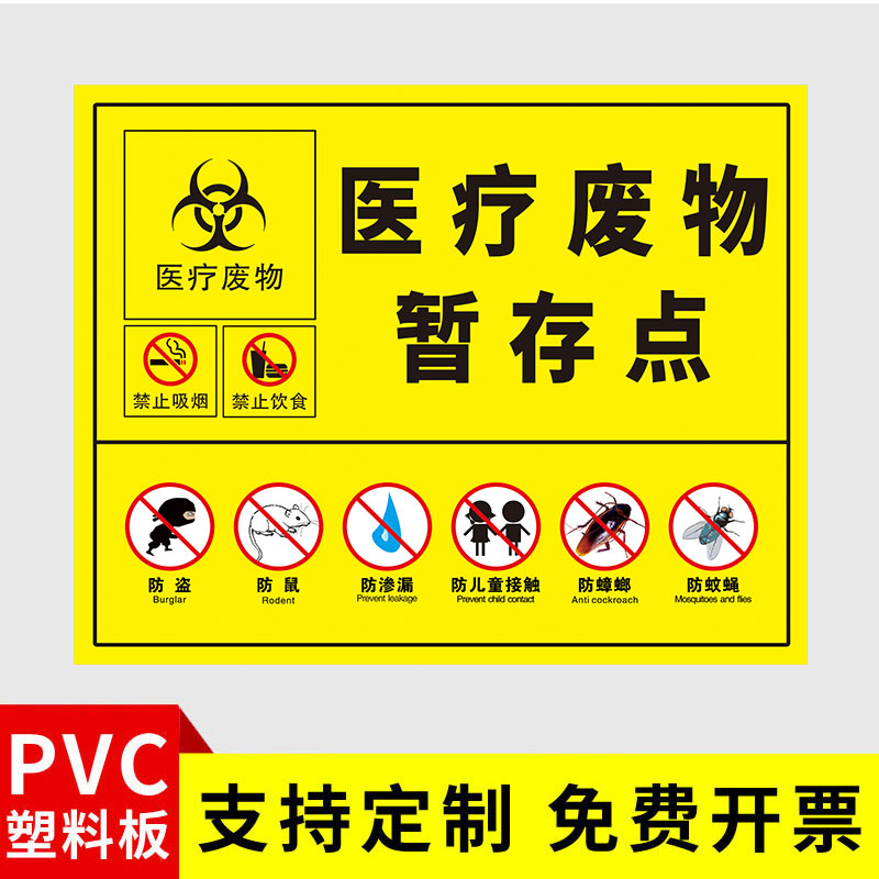 晗畅医疗废物标贴暂存点标识牌废弃物标识贴纸标签分类垃圾处置七部洗