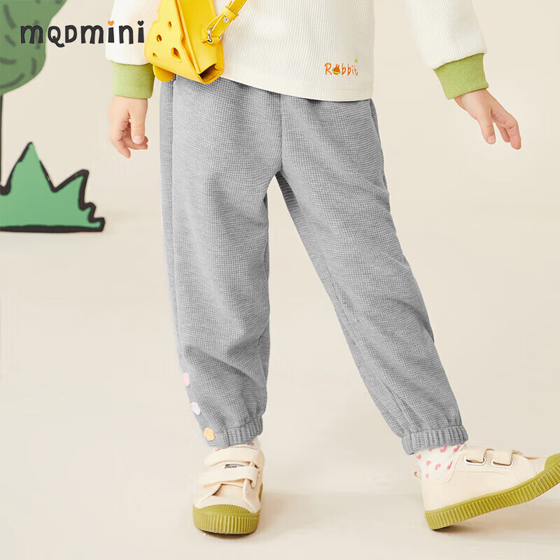 mqdmini马骑顿童装儿童裤子女童长裤宝宝运动休闲裤 3朵小花花浅灰