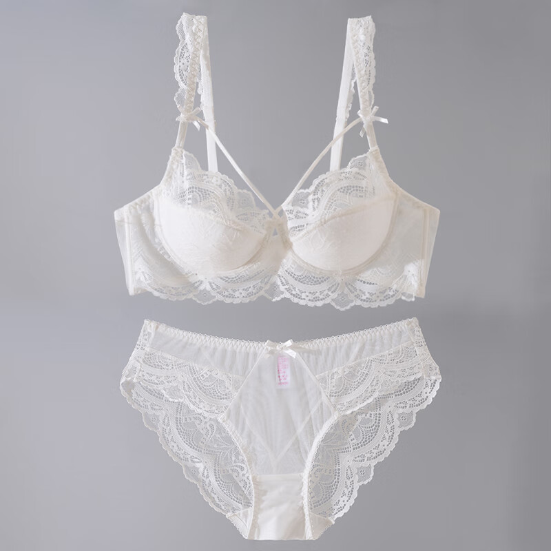 女薄款春夏聚拢调整型防下垂文胸套装透气显胸小胸罩 白色套装 90d