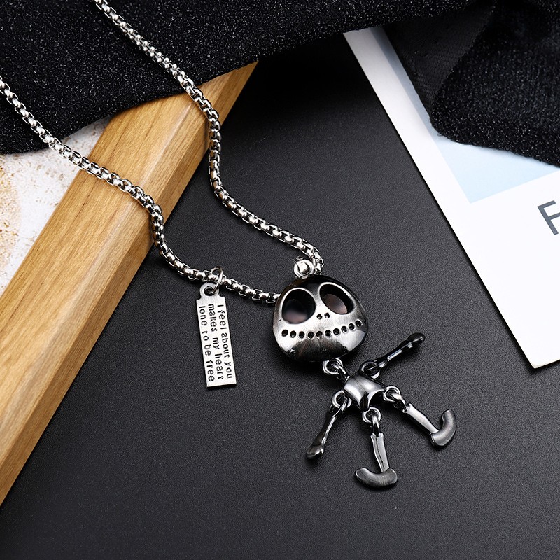 鳐亦欧美百搭潮人骷髅骨架吊坠钛钢项链男女街头嘻哈情侣配饰男生吊坠