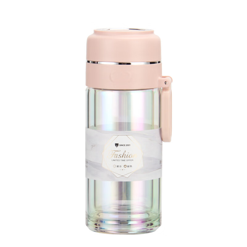 匡迪(dkadi)双层水晶玻璃杯水晶女士茶杯户外便携茶水分离水杯 230ml