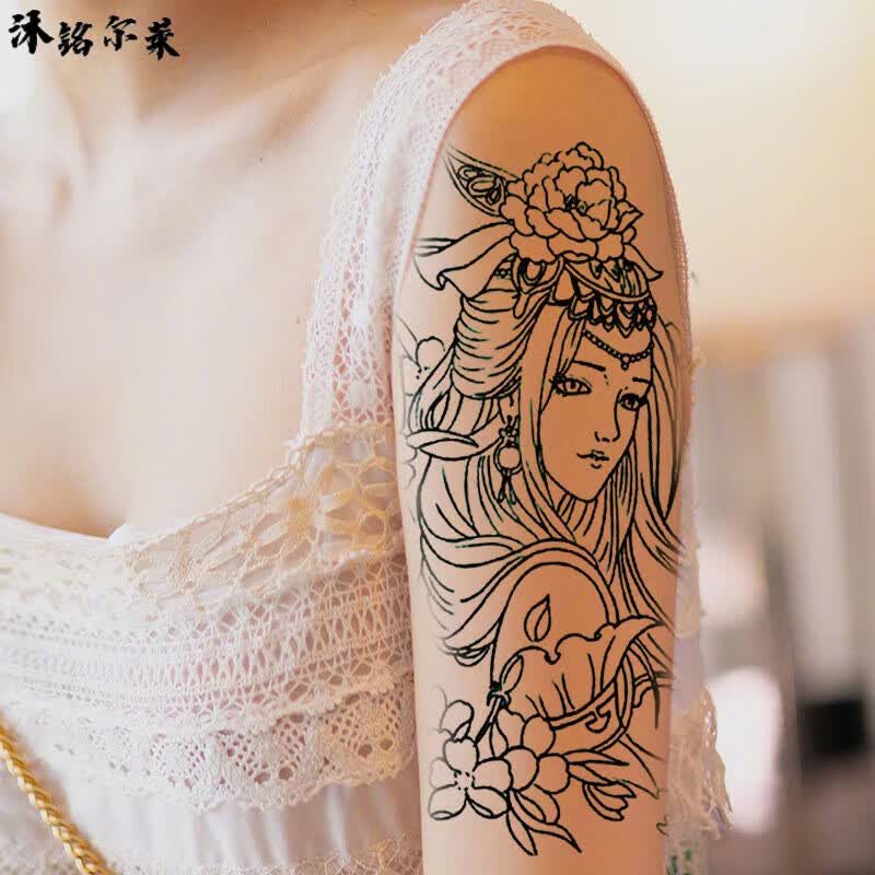 花臂线条线条艺刺青色落泪艺花臂纹身贴滴泪艺伎纹身贴 半臂520号十张