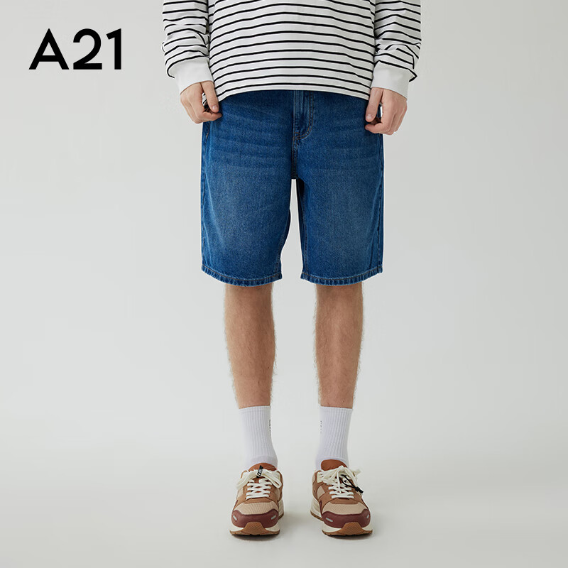 A21夏季男装合体低腰短裤男纯棉短牛仔裤简约百搭浅中蓝 28(170/70A)