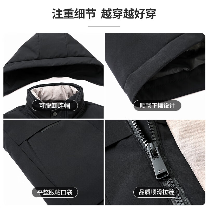 老爷车（LAOYECHE）【90绒三合一】羽绒服男士冬季新款爸爸装外套男中老年人保暖冬装 黑色 XL (180)