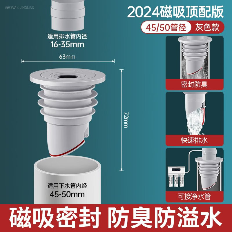 潜水艇（SUBMARINE）官方45度墙排防臭下水管神器卫生间排水管道防返臭厨房下水 墙排/直排通用中号密封塞45-50m