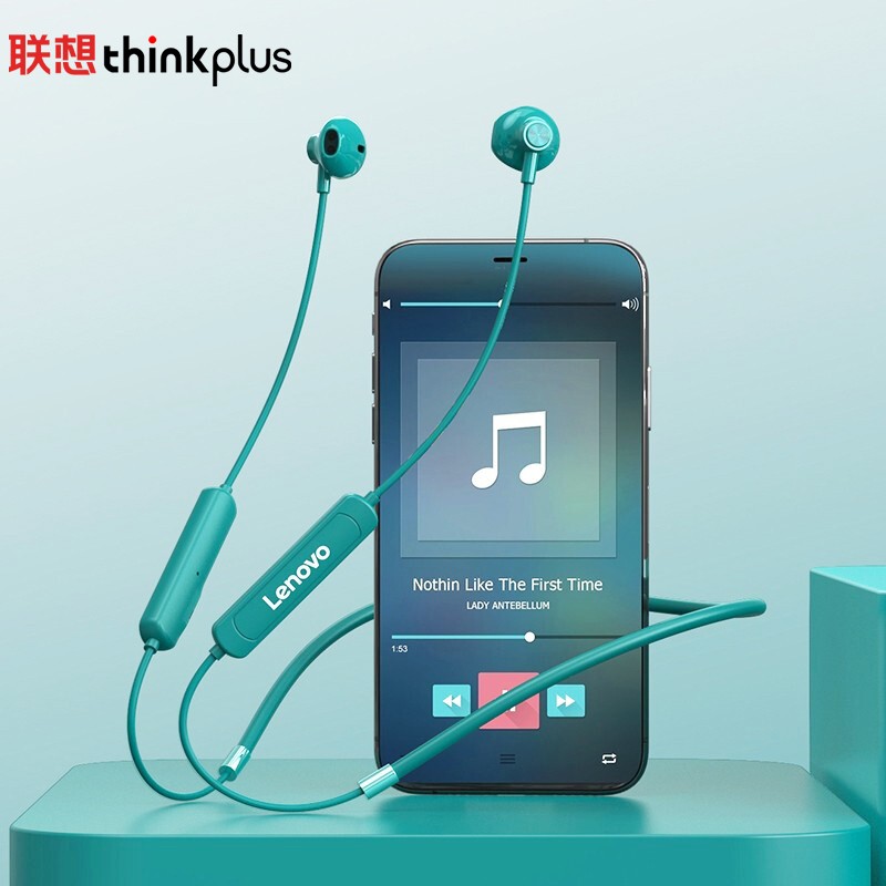 联想(lenovo)蓝牙耳机挂脖式 颈挂式耳机 无线半入耳超长续航运动降噪