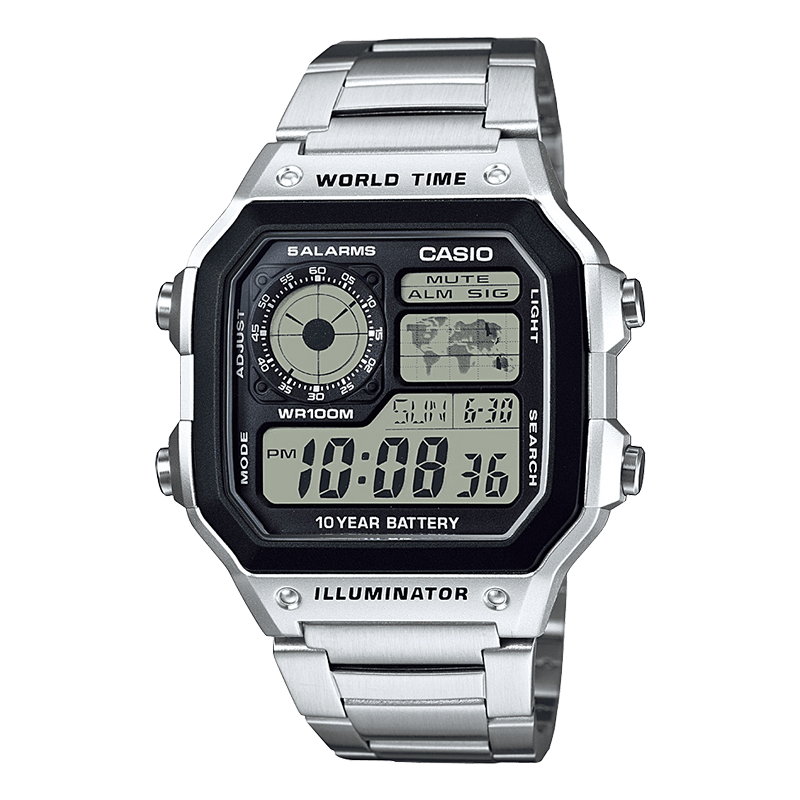 卡西欧（CASIO）复古小方块学生腕表 多功能户外钢带防水手表 AE-1200WHD-1AVDF