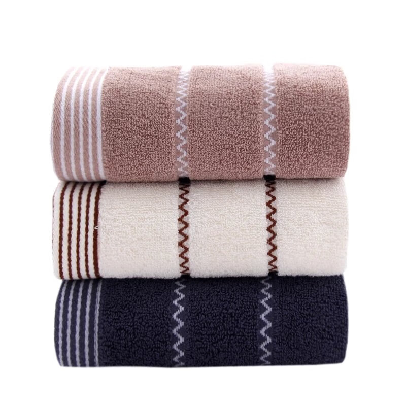 毛巾家用洗脸洗澡男女帕通用干侣面巾柔软吸水棉 水纹毛巾(3条装)蓝色+棕色+白色