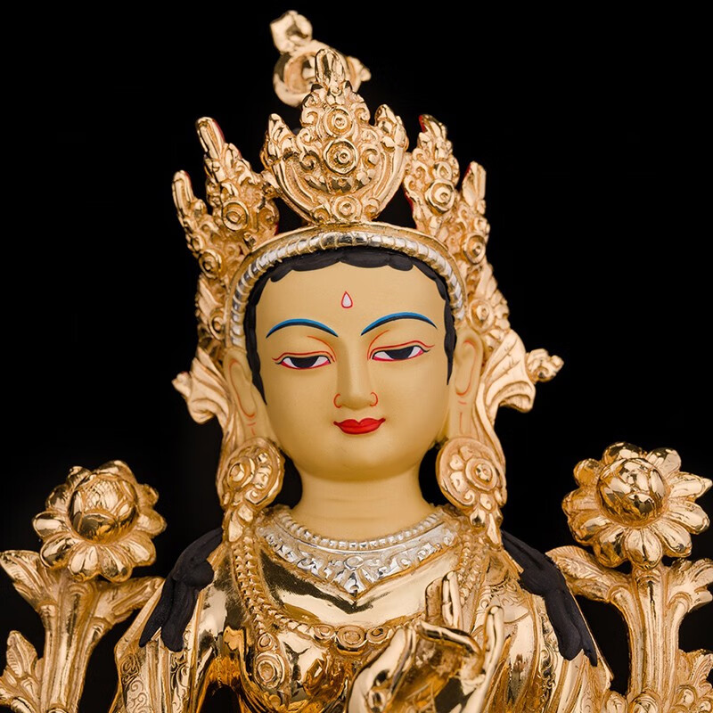 吉祥缘 藏传观音绿度母佛像摆件 纯黄铜鎏金密宗西藏救度佛母摆件 绿