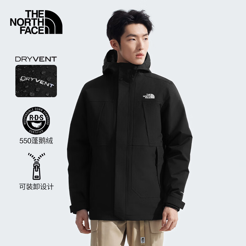 北面（The North Face）【经典款】三合一冲锋衣男羽绒内胆550蓬鹅绒防水秋冬上新|81NH 4H0/宇宙黑 L/175