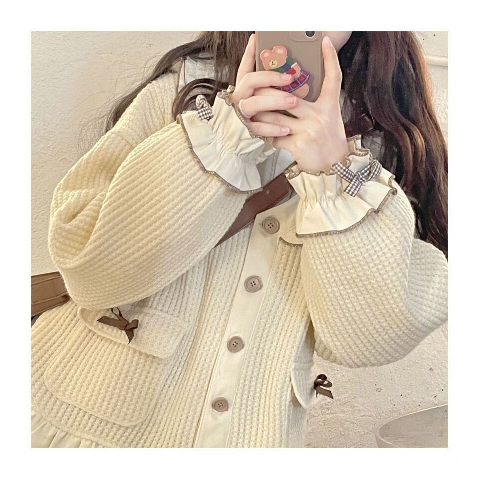 顿冉冬天衣服女套装秋冬加绒日系软妹小个子装外套学生娃娃领衬衫百褶