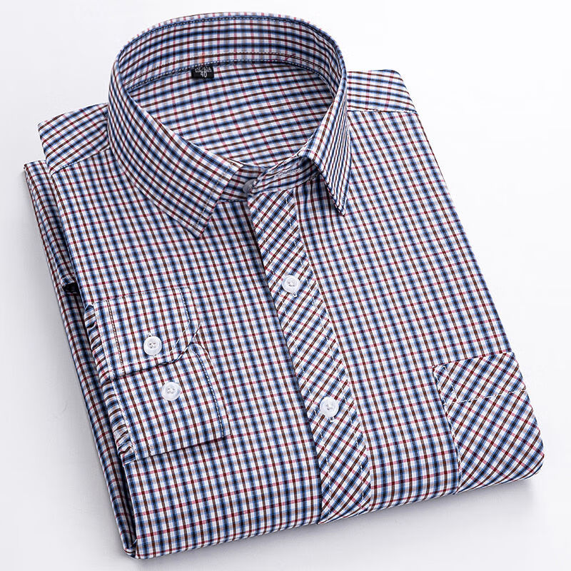 JEEP SPIRIT纯棉格子衬衫男长袖薄款商务休闲百搭方格春夏季免烫全棉男士衬. 纯棉8-55 蓝色小格子 40 130-140斤