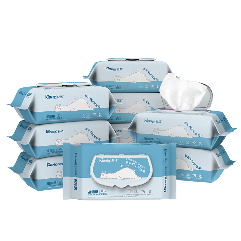 Kleenex 舒洁 湿厕纸羊驼80抽*10包 (800片)清洁湿纸巾 私处清洁 擦去99.9%细