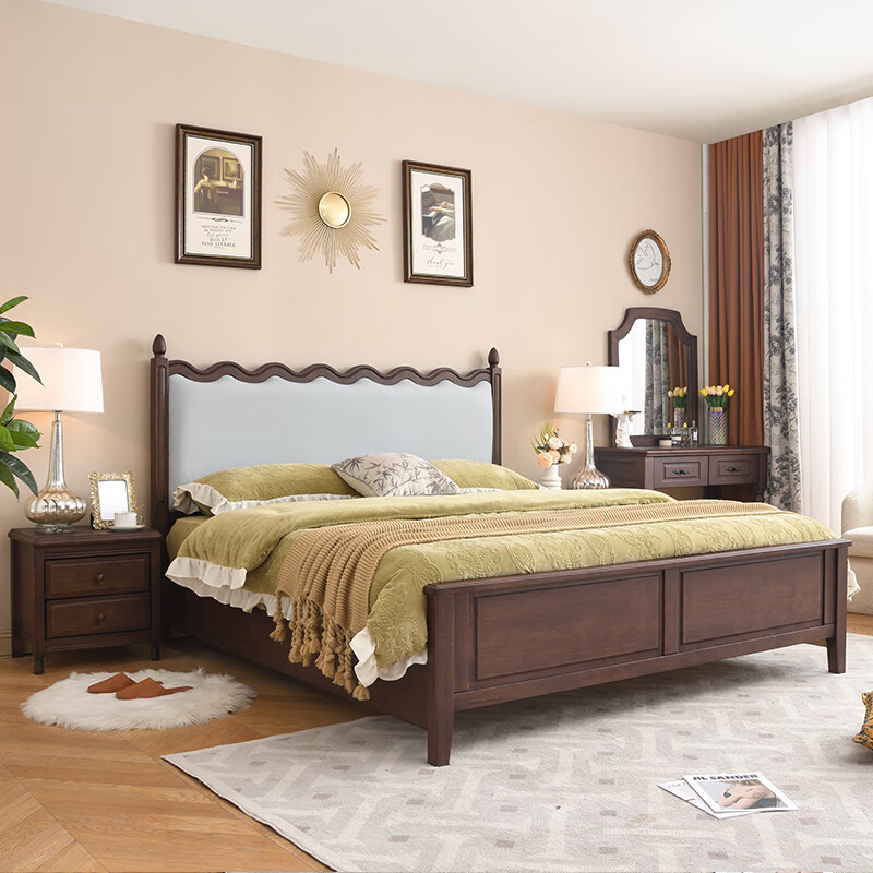 寻本质物美式实木床复古风主卧双人床小清新卧室单人床酒店风格组合