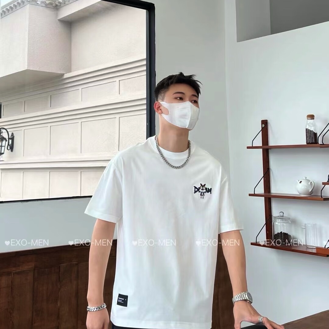 jayce爆款国潮卡通龙印花高级感宽松休闲t恤短袖男休闲百搭体恤 白色