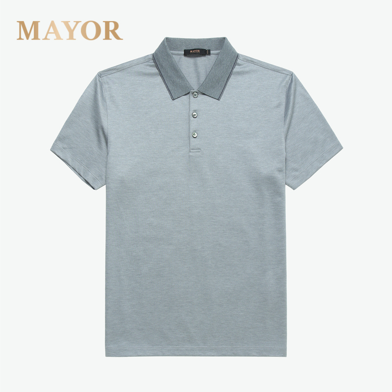 MAYOR男装新款春夏丝棉混纺商务休闲翻领微弹短袖POLO衫 浅灰 185