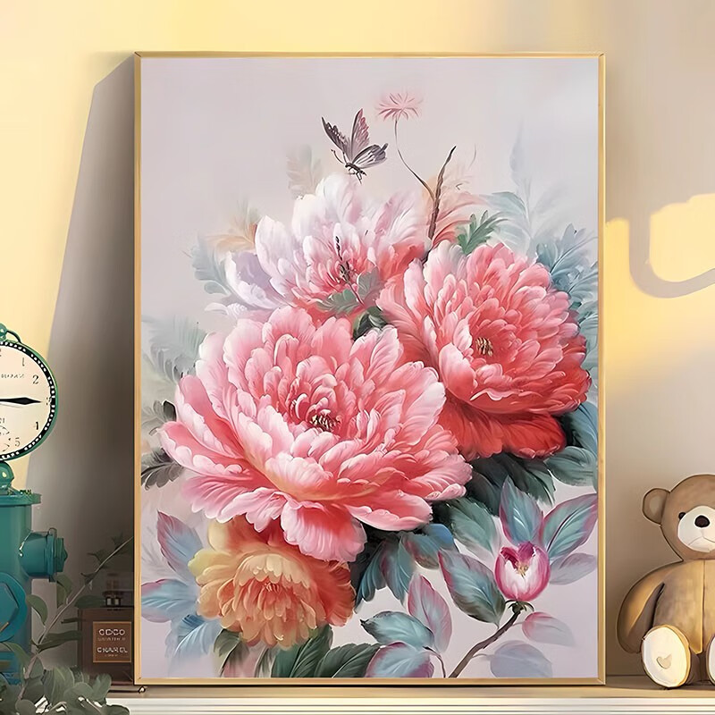 diy数字油画手工自制填色涂色丙烯画手工填充油彩画礼物 a500牡丹 40*