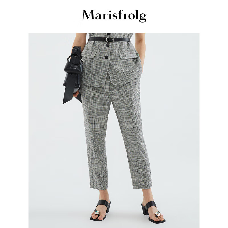 【商场同款】玛丝菲尔夏季新款格纹休闲裤萝卜裤九分裤子 灰色格子 s