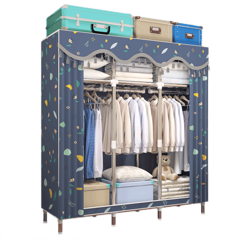 唯良 衣柜简易组装卧室加粗全钢架布衣柜宿舍衣橱经济型出租房挂衣柜 百慕大【双排长90宽46高170】