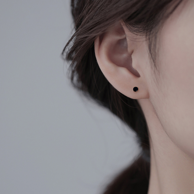 2024年新款小众简约耳棒冷淡风养耳洞夏季耳饰 925银 大号大黑耳钉3mm