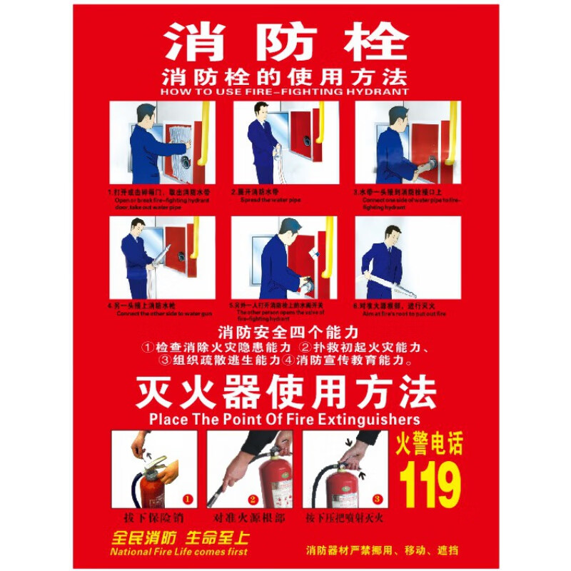 溪沫验厂消火栓消防栓的使用方法灭火器119标识贴纸使用说明操作步骤