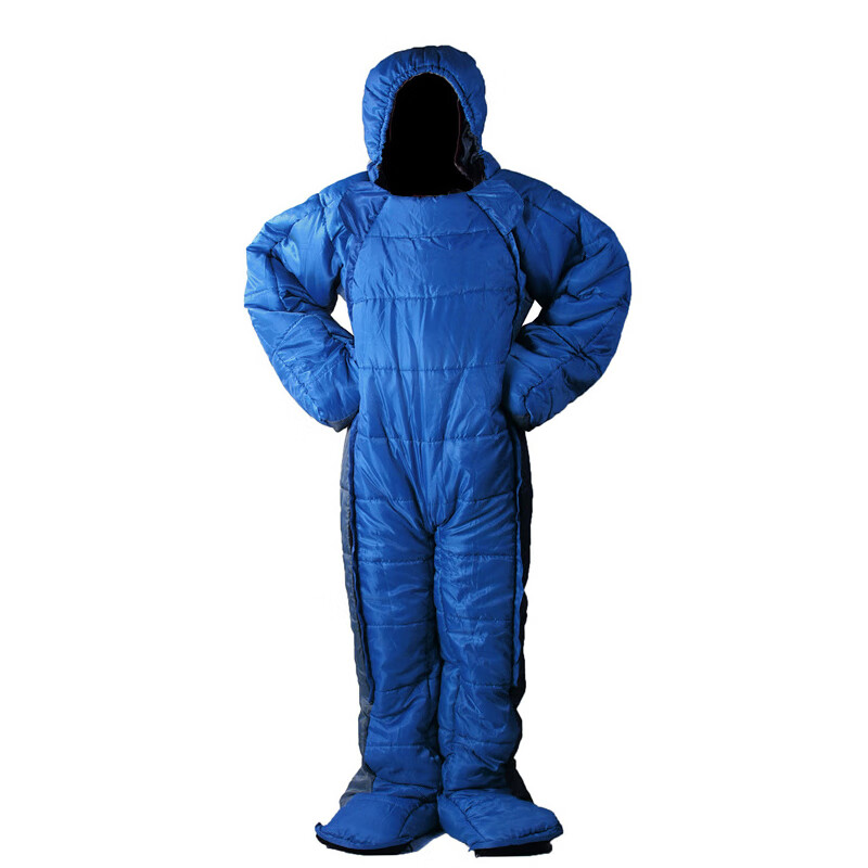 海笛 户外成人型抗寒保暖睡袋 m码/蓝色拼灰色myn9682