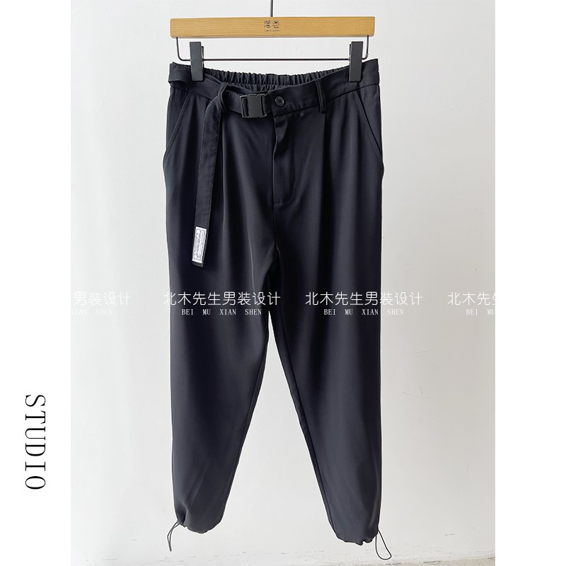 【抖音同款】北木先生服饰夏季新款纯色束脚休闲西装裤 黑色 m(建议