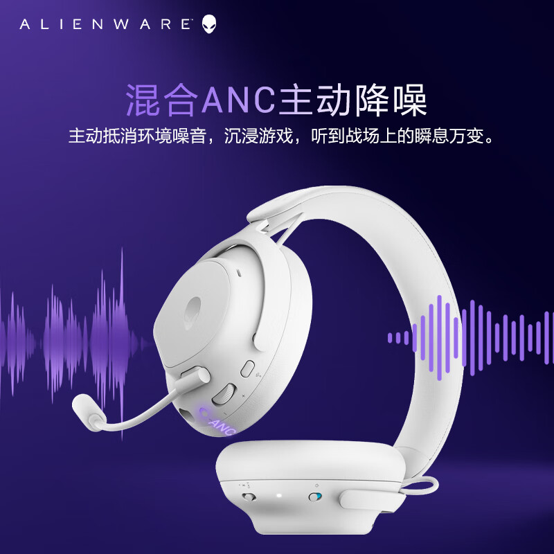 外星人（Alienware）AW PRO游戏电竞耳机 三模连接 电脑电竞头戴式游戏耳机 主动降噪 杜比全景声 白色