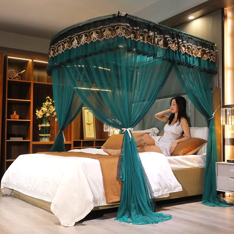 曼娅奴伸缩钓鱼竿蚊帐三开门宫廷不锈钢支架伸缩纹帐u型蚊帐加密纱