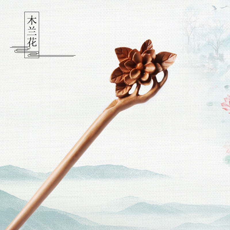 桃木簪子手工 桃木发簪手工雕刻木簪子刻字汉服盘发礼盒包装送女朋友