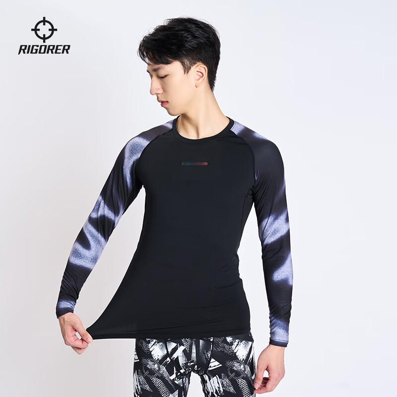 准者长袖健身衣男春夏加绒压缩衣高弹透气速干跑步篮球运动训练健身服 热感黑 2XL