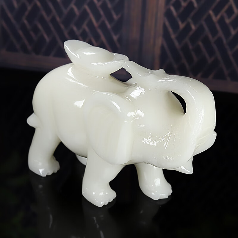 妥大师天然阿富汗白玉吸水象如意元宝大象玉石象摆件 长15厘米一只