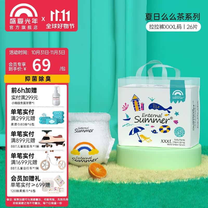 Enternal Summer【活动专享】盛夏光年夏日么么茶拉拉裤新生儿尿裤薄干爽透气 26片(18kg+包XXXL拉拉裤码使用感如何?