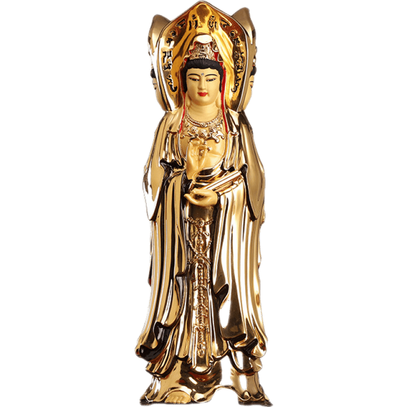 盛凡臺(tái)灣銅鎏金觀音佛像供奉家用南海觀音三面觀音菩薩像客廳供佛擺件 40cm三面觀音像【鎏金】