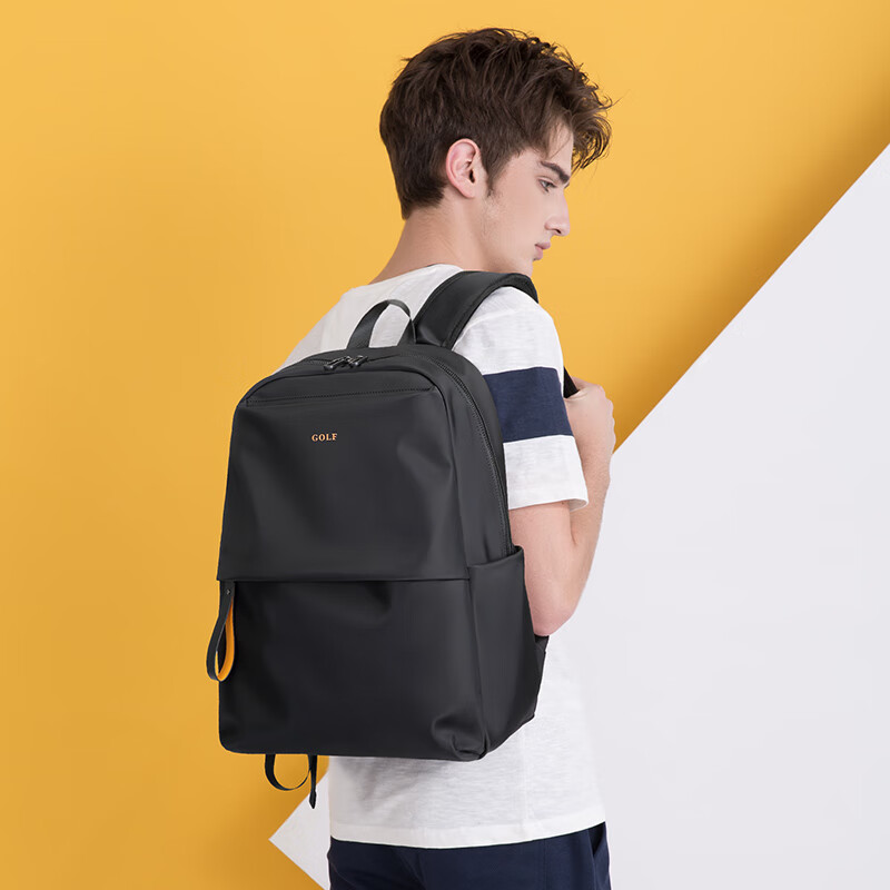 高尔夫(GOLF)双肩包男士背包商务大容量15.6英寸电脑包学生书包防泼水旅行包 黑色