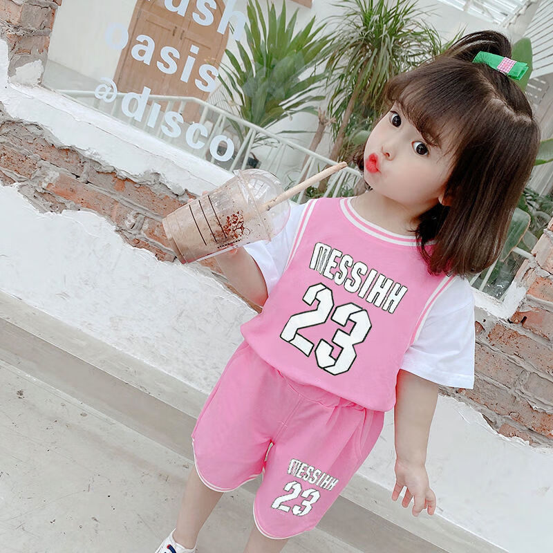 月亮宝贝女童夏季套装适合1到8岁小女孩穿的女童棉麻运动套装2024球服