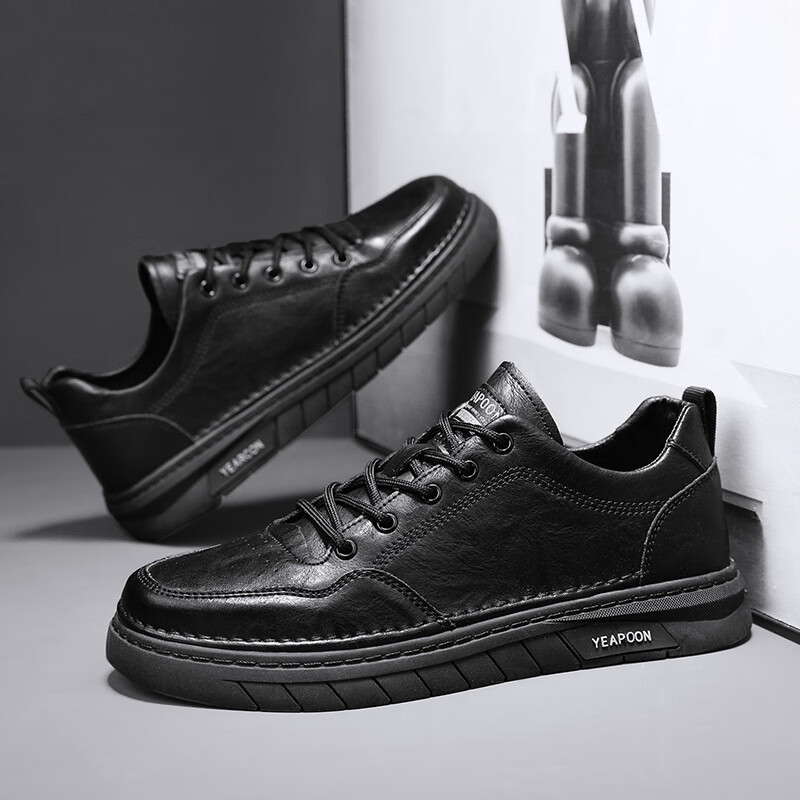 zcey卡迪高官方男鞋2024新款男士英伦风工作休闲男皮鞋男士百搭潮流黑