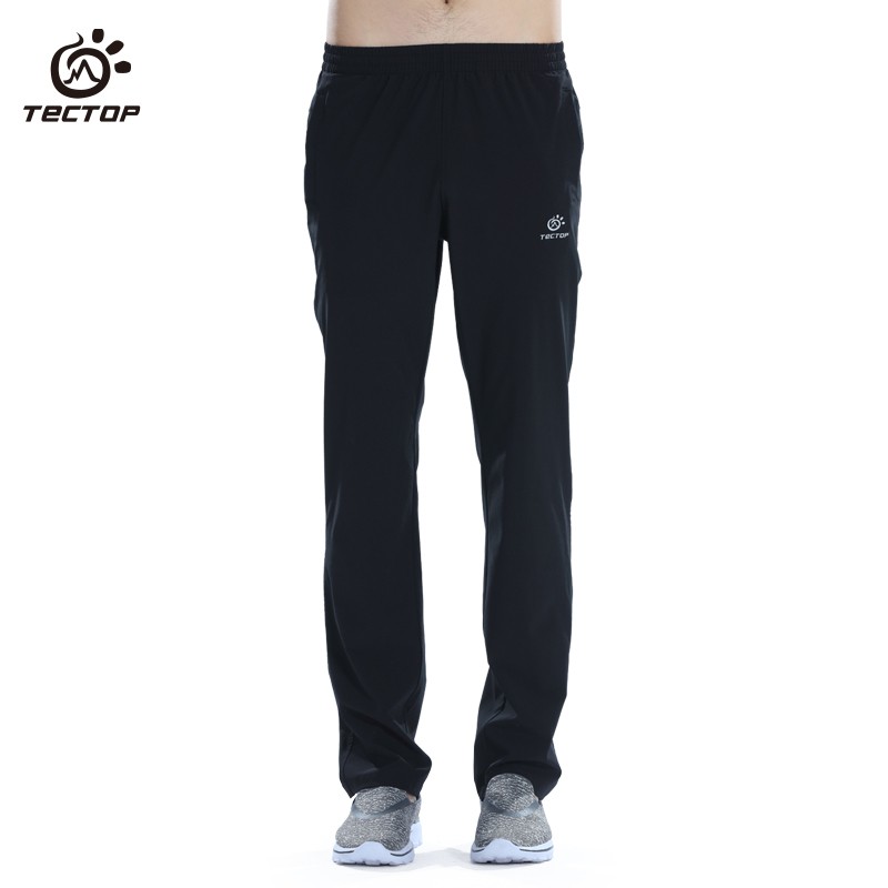 探拓（TECTOP）户外春夏季弹力速干裤透气徒步快干裤纯色大码薄跑步运动裤沙滩吸汗休闲登山长裤子 男款黑色（口袋无拉链） L