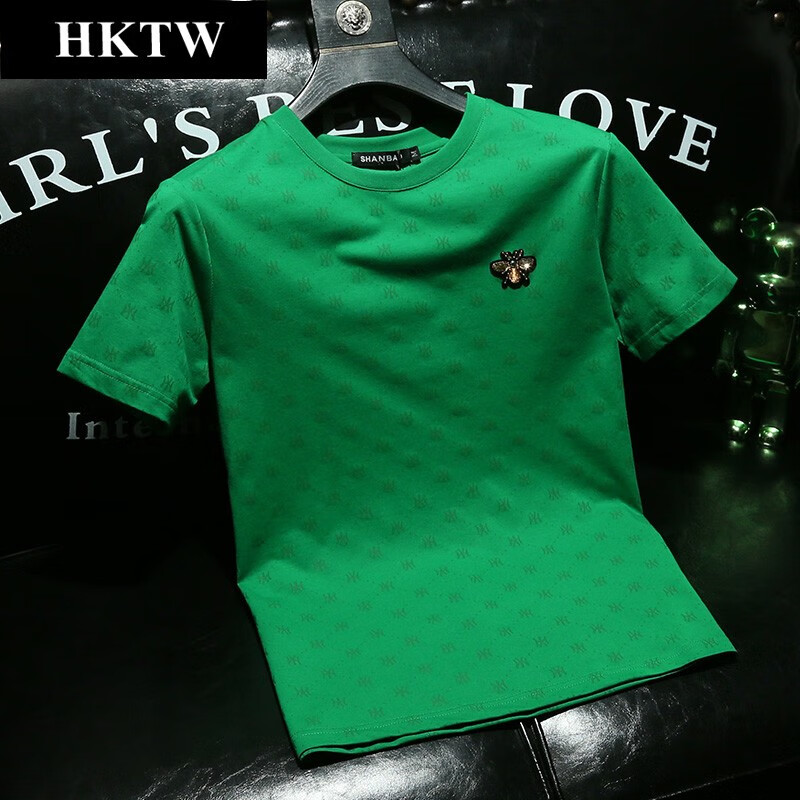 hktw潮流2024夏季新款字母个性印花圆领短袖t恤修身欧洲站男装hktx11
