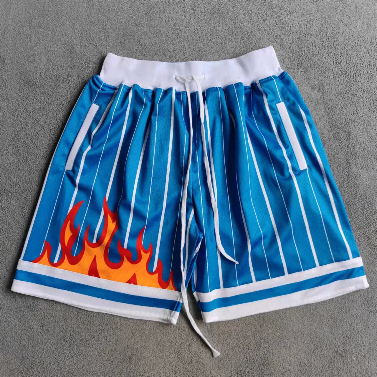条纹不过膝五分裤重磅220g双层宽松透气高街复古美式篮球短裤 蓝色 s