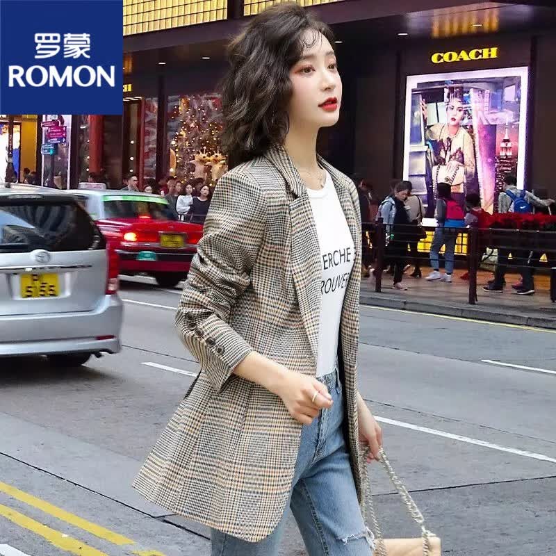 罗蒙（ROMON）格子小西装外套女春秋韩版2023年春秋新款英伦风休闲上衣收腰西服 图片色 L使用感如何?