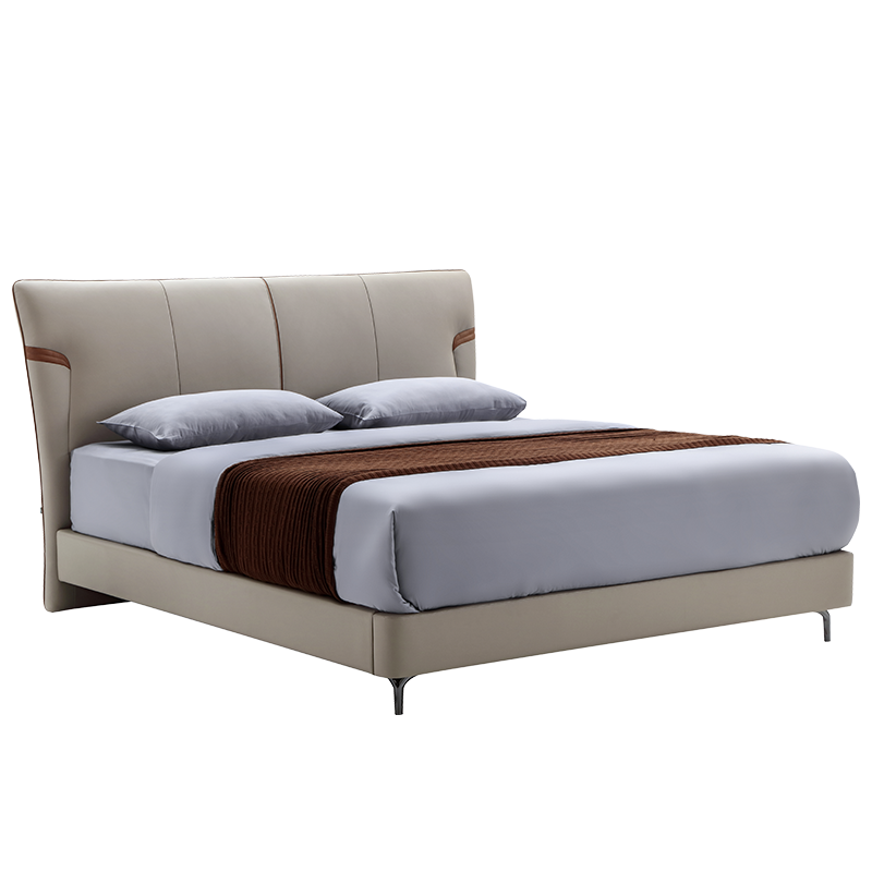 雅兰(AIRLAND) 真皮床欧式经典软床进口头层牛皮床舒适靠背豪华真皮床主卧室双人床婚床 维也纳 冰川灰(真皮床) 1.8*2.0m (齐边款)